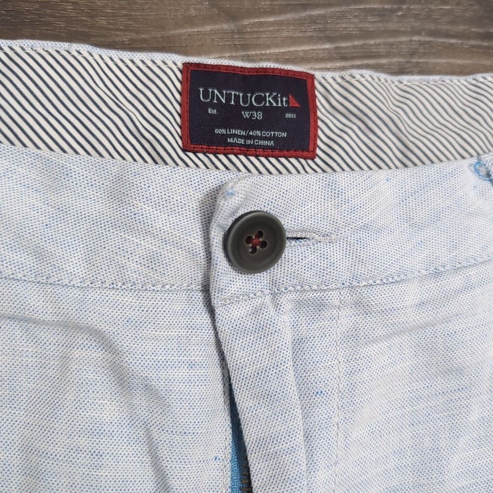 Untuckit Shorts Mens 38 Blue Chino Flat Front Stretch Linen Blend Golf P21